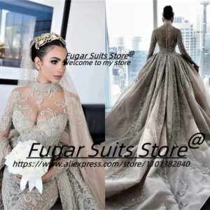 Luxury Elegant Mermaid Wedding Dresses High Neck Long Sleeves Shiny Crystal Beaded Bridal Prom Evening Gown vestidos de novia