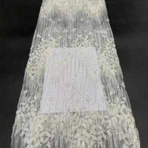 White Lace Fabric 2024 High Quality Luxury Beaded Lace High Quality Fabric Elegant French Tulle Lace For Wedding Dress 5y A672-1