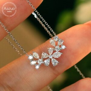 Aazuo 100% 18K Solid White Gold Real Diamond 0.75ct Flowers Necklace With Chain Gifted For Women Luxury Party 18 Inch Au750