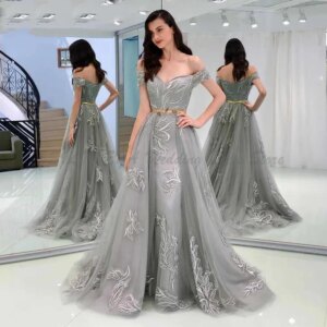 Elegant Evening Dress For Women Off The Shoulder A Line Alliques Sleeveless Fit Banquet Party Formal Occasion High Quality Gown
