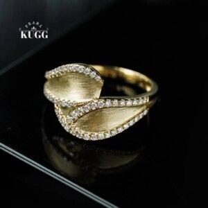 KUGG 100% 18K Yellow Gold Rings Luxury Elegant Style Real Natural Diamond Engagement Ring for Women High Wedding Jewelry