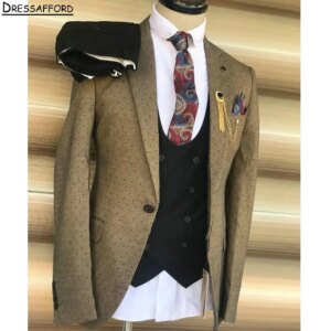 Gold Formal Men Business Occasion Tuxedos Grooms Wedding Party Prom Male Suit 2 Piece Set Blazer Pants