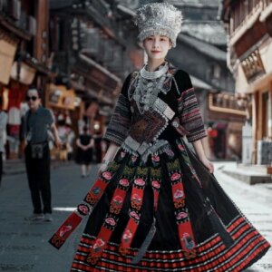 Chinese Traditional Guizhou Miao and Dong Ethnic Clothes Hat Collar Stage Costume Handmade Dress New