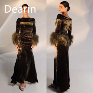 Customized Evening Dress Prom Gown Formal Party Occasion Dearin Scoop Neckline A-line Floor Length Skirts Bespoke
