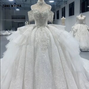 Wedding Bride Dress Off Shoulder Sweetheart Beading Crystal Sequined Ball Gown Lace Up Back Customized Bridal Dress
