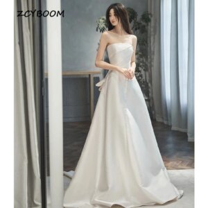 Customized Backless Satin Strapless Sleeveless A-Line Wedding Dresses With Big Bow for Women 2024 Bridal Gowns Vestido De Noiva