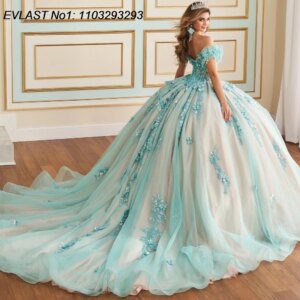 EVLAST Customized Glitter Sage Ball Gown Quinceanera Dress 3D Floral Applique Beading Corset Sweet 16 Vestidos De 15 Anos E1Q813