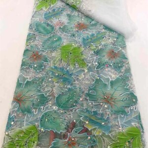 New Arrivals African Chiffon Lace Fabric 5 Yards High Quality 2024 Bead And Sequins Nigerian Net Lace Dresses 2024 Women W249-1