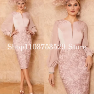 Elegant Customised Mother of the Bride Gowns 2025 O Neck Lace Applique Tea Length Satin Wedding Dresses Vestido de Festa
