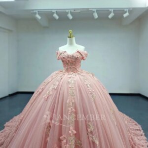 Quinceanera Dresses Ball Gown Flower Vestidos De 15 Anos Pink Flowers Evening Party Dress Lsany01