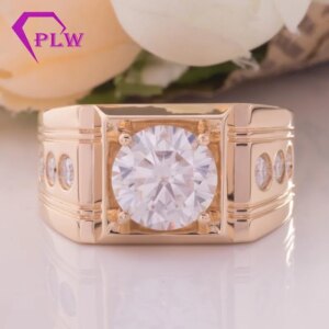 Provence 18K Solid Gold Men’s Ring With Round DEF Moissanite Diamonds Thick Band Party Anniversary Customized Gift