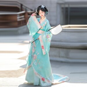 Women’s Hanfu Warring States Robe Han Chinese Clothing Improved Machine Embroidery Smudges Trailing