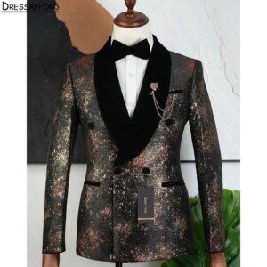 Gorgeous Jacquard Men Business Formal Occasion Tuxedos Grooms Wedding Party Prom Male Suit 2 Piece Set Blazer Pants