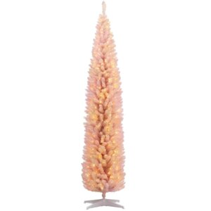 Tall PreLit Slim Noble Fir Artificial Christmas Tree with Warm White LED Lights and Branch Tips for Christmas Dration