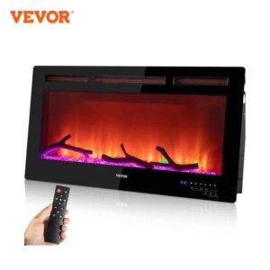 VEVOR 1500W Electric Fireplace 36-60 Inch Recessed Wall Mounted Black Stove Fit Adjustable Flame Speed with Smart Control Heater