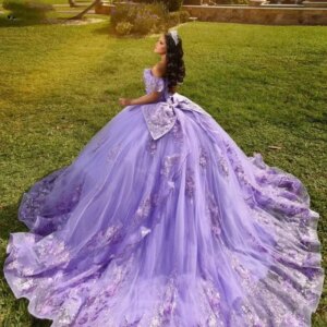 Customized Lavender Lilac Quinceanera Dress Bow Lace Applique Sequins Beading Mexican Sweet 16 Vestidos De XV 15 Anos YQD434