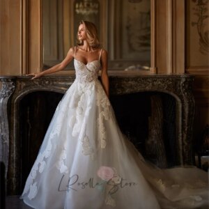 LRosella 2025 Sweetheart Neck Pearls Flowers Applique Zipper Back Bridal Gown Court Train Customized Ball Gown Wedding Dresses