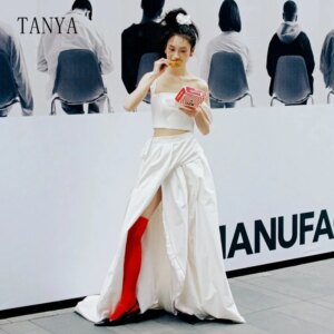Spaghetti Straps Taffeta Wedding Dress Sleeveless High Side Split A Line Bridal Dress Fashion Two Piece Bridal Gown TSWD270