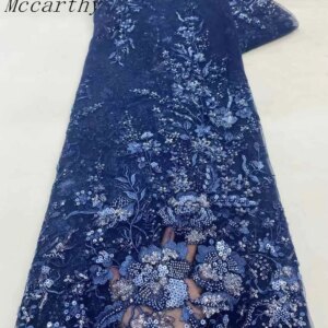 Mccarthy African Lace Fabric 2025 High Quality French 3D Flower Sequins Embroidery Beads Tulle Lace Fabric For Party Dress