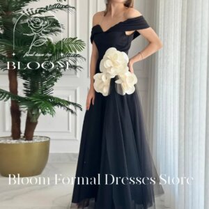 Bloom Customized Sweetheart Off Shoulder 3D Flowers Contrast Color Straight Sleeveless Ladies Gowns For Special Occasion