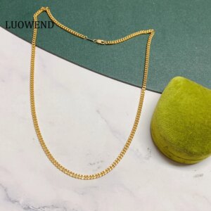 LUOWEND 100% 18K Yellow Gold Necklace Classic 3.1mm Width Cuban Chain Design INS Style Party Necklace for Women High Jewelry