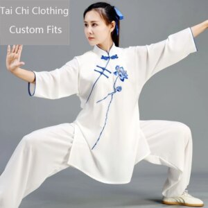 New Improved Tai Ji Suit Summer Women’s White Medium-Sleeve Three-Quarter Sleeve Fashion Product Chinese Style