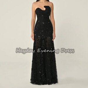 Heyday Tulle Strapless A-line Sequins Floor Length Elegant Evening Dresses For Women 2025 Saudi Arab Simple Cocktial Party Gown