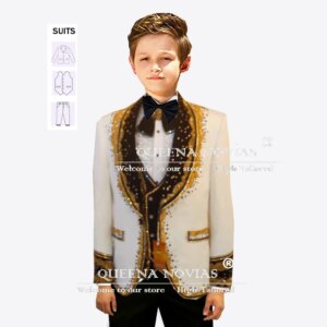 Luxury Boy Suits For Wedding Beaded Appliques Shawl Lapel Prom Blazer Customized 3-Piece Children Formal Occasion Kids Tuxedo