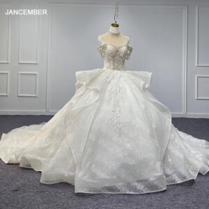 Jancember Romantic Surprise Price Wedding Dresses Ball Gown Chapel Train Beading Short Sleeves Embroidery Vestido Noiva MN01