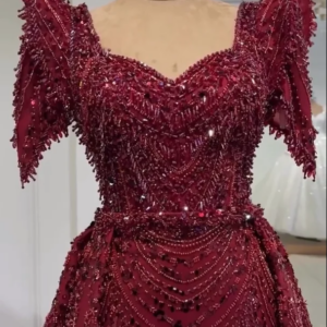 FATAPAESE Customized Sparking Stone Gems Tassels Sweetheart Neck Deep V-cut Removable Cape Tail on the Gown Straight Fitte