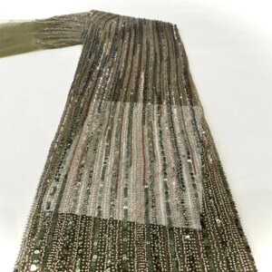 African Heavy Beaded Tulle Laces Fabric 2024 High Quality 5 Yards Nigerian Sequins Fabric Material For Bride Wedding Party Dress