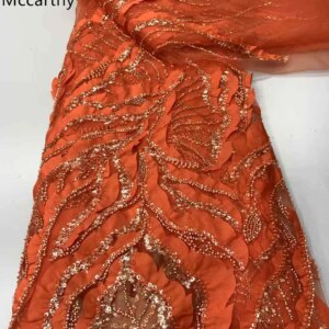 French African 3D Lace Fabric 2025 With Beaded High Quality Embroidery For Women Wedding Dress Nigerian Lace Mesh Fabric 5 Yards