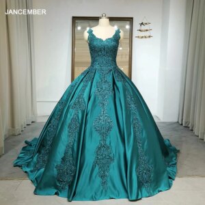JANCEMBER Peacock Blue Special Puffy Party Dresses Sweetheart Sleeveless Lace Up Evening Dresses Appliques LWC6572 Avondjurken