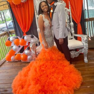 Customized Sparkly Beaded Mermaid Prom Dresses Black Girl Layered Tulle Evening Party Gowns Applique Diamond robe chic soirée