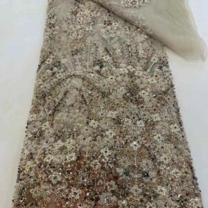 African Heavy Beaded Lace Fabric 2025 High Quality Nigerian Sequin Pearl Lace French Tulle Fabric For Wedding Party Dress Sewing