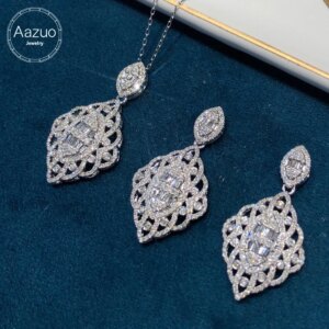 Aazuo Solid 18K White Gold Real Diamonds 0.75ct Luxury Necklace With Real Gold Chain 45CM Gift For Women Engagement Party Au750