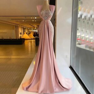 Exquisite Sheath Evening Dress with Beading Sequin and Pleat Sleeveless Women Floor Length Wedding Party Customized Gowns