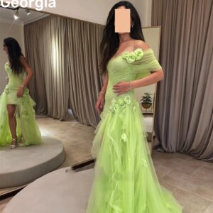 Customized Birthday Dresses Luxury Column Off-The-Shoulder Neckline Floor-Length Zipper Up Flowers Wedding Party Dress Women’S
