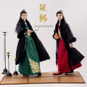 Festive Brave Lion Embroidery Hanfu Dress Men’s Tang Dynasty Round Neck Robe Lucky Xmas New Year Cosplay Costume Winter Thicken