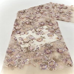 2024 African Nigerian French High Quality 2024 Hot Sale Lace Fabric 3D Flower With Sequins Bride Party Wedding Embroiderg Dress