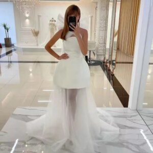 2025 Halter Bow A-line Illusion Bridal Wedding Dress Female Maxi Gowns Couture Pure White Long Women Party Dresses