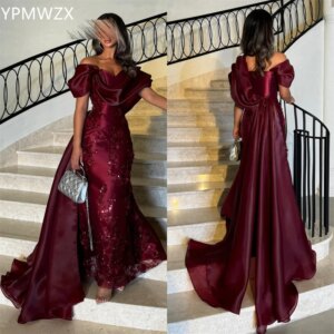 Customized Evening Dress Party Occasion Prom Gown Formal YPMWZX Off-the-shoulder Mermaid Floor Length Skirts Draped Beadi