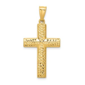 14K Reversible Textured Polished Cross Pendant