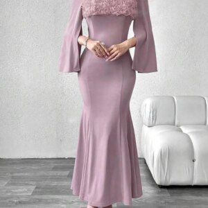 Customized Classic Jersey Mermaid 3D Flowers Evening Dresses Temperament Long Sleeves Cocktail Dress Custom Size Party