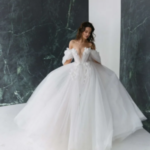 Sexy Off Shoulder 3D Flower Wedding Dress Detachable Sleeves Sweetheart Backless A-line Bridal Dress Customization
