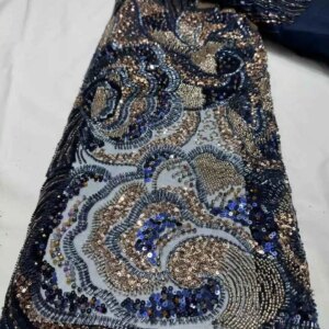 2025 Latest Nigerian Lace Fabric Fashion African Tull Lace Luxury Handmade Heavy Beaded Sequins Fabric For Wedding Dress 5 Yards