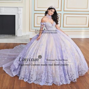 Elegant Lace Applique Quinceanera Dresses for Girl Birthday Party Off Shoulder Ball Gowns Tulle Customized vestidos de 15 rosa