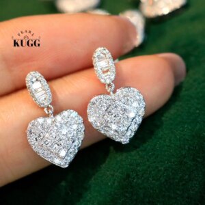 KUGG 100% 18K White Gold Earrings Luxury Heart Shape 1.0carat Real Natural Diamond Stud Earrings for Women High Party Jewelry