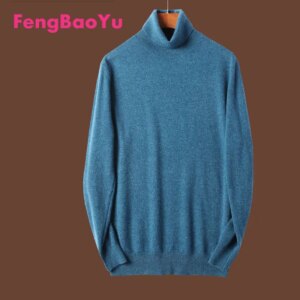 Fengbaoyu 100% Australian Wool Autumn Winter Men’s New Knitwear Turtleneck Slim-fit Pullover with a Thick Bottom a Warm and Soft