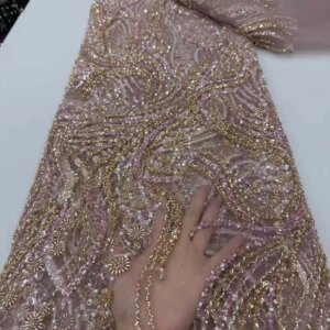 African Heavy Beaded 2025 High Quality Nigerian Sequins With Pearl Lace French Tulle Fabric For Party Dress Sew Material JY